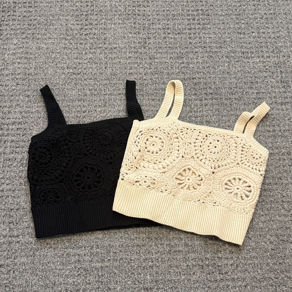 J. Crew Black and Cream Crochet Tank Tops